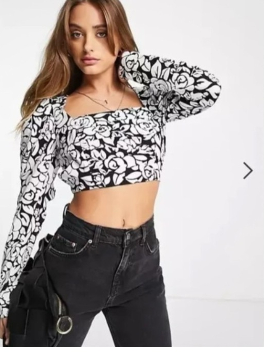 Topshop Black/White Floral Sexy Crop Top Sz 8 NWOT